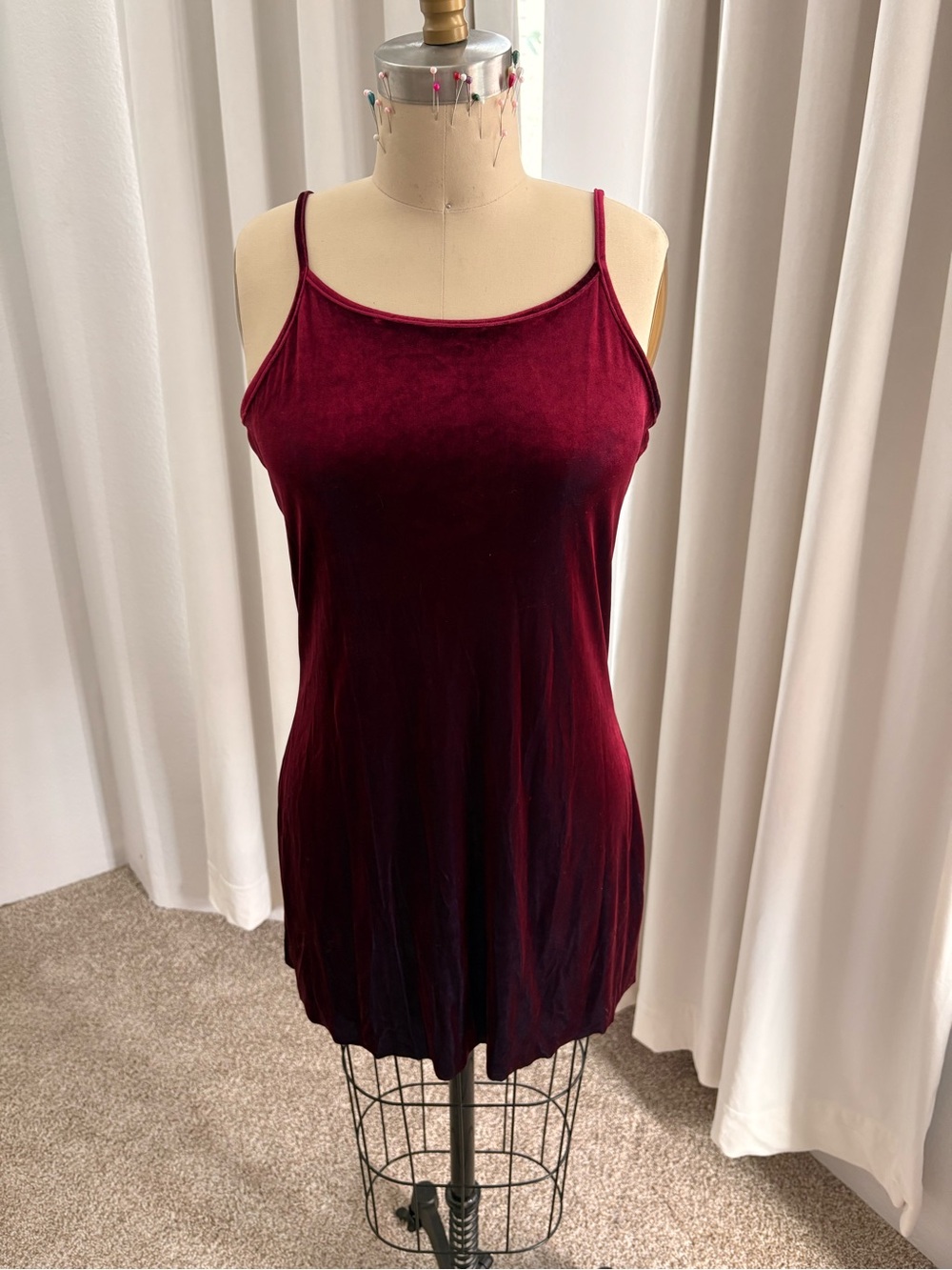 Velvet Spaghetti Strap Mini Dress - Burgundy